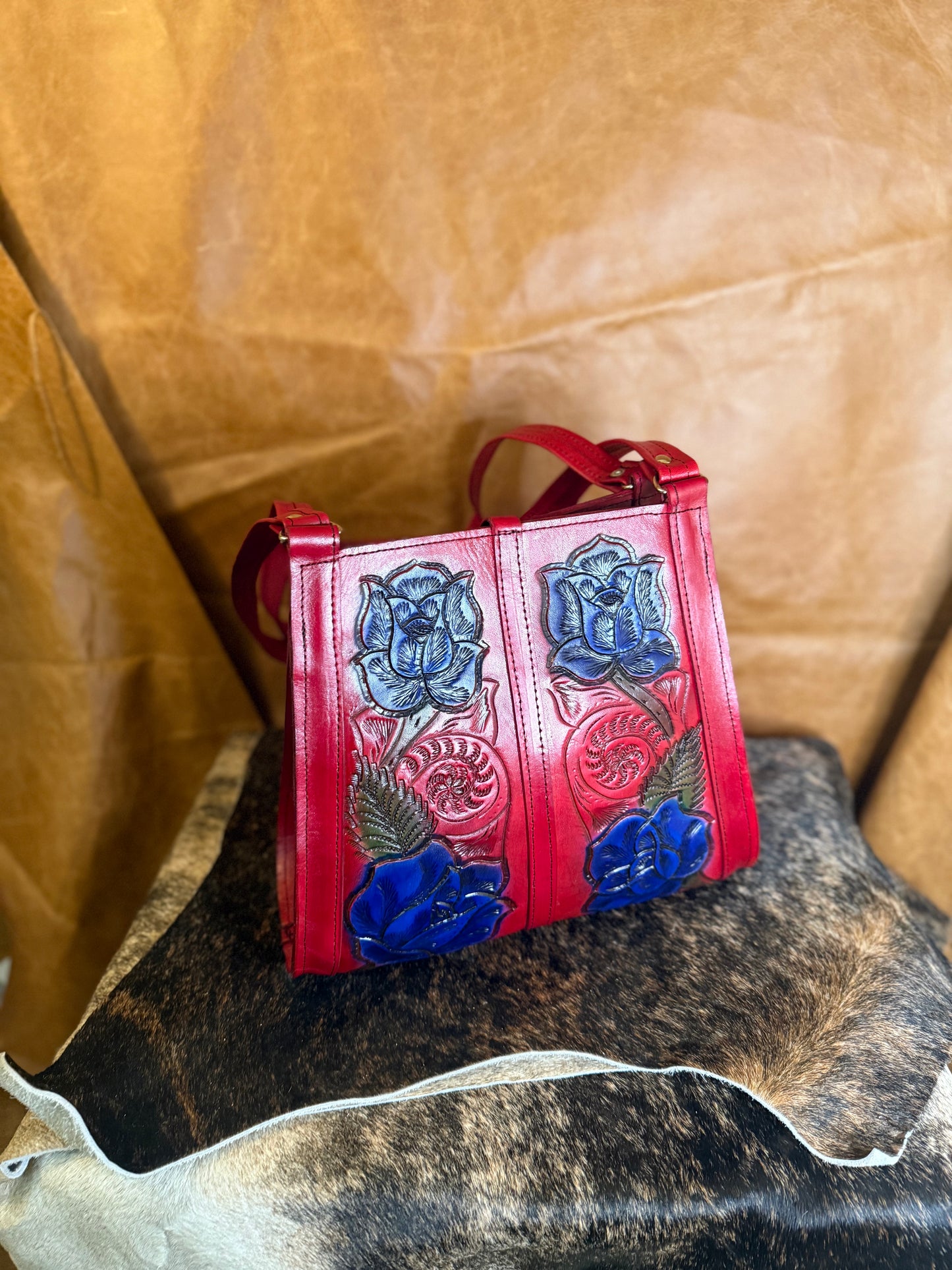 BOLSA DE PIEL ROSAS GRANDE